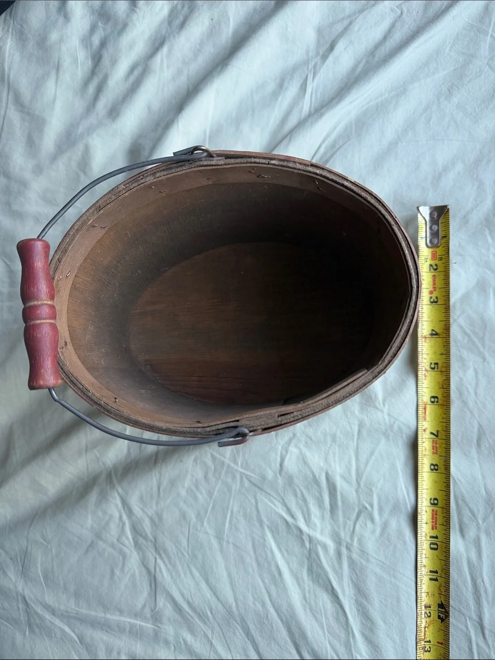 Noah's Ark Painted bent wood bucket in Red and Brown
